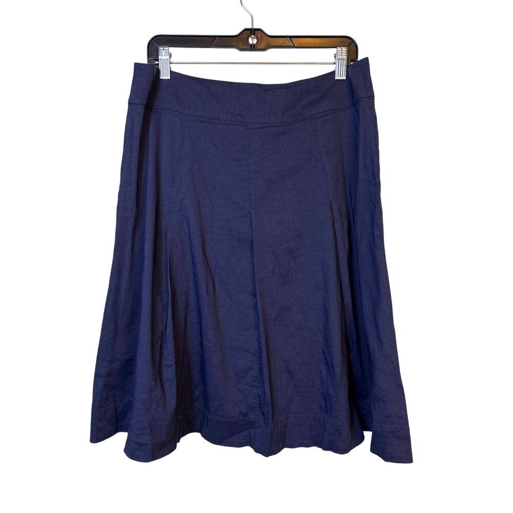 Eileen Fisher Navy Pleated Skirt Small Organic Linen Pocket Minimal Quiet Luxury